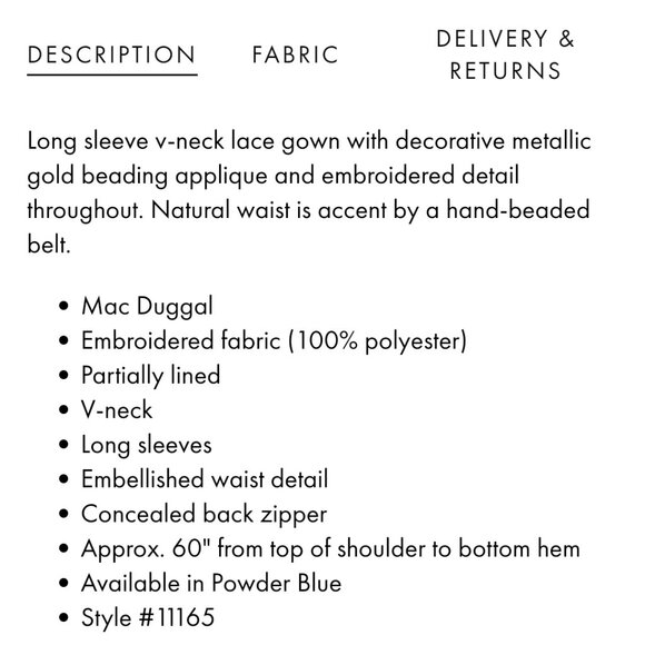 Still available! NWT Mac Duggal Long Sleeve V-Neck Gown 10 Powder Blue #8257 - Picture 4 of 4